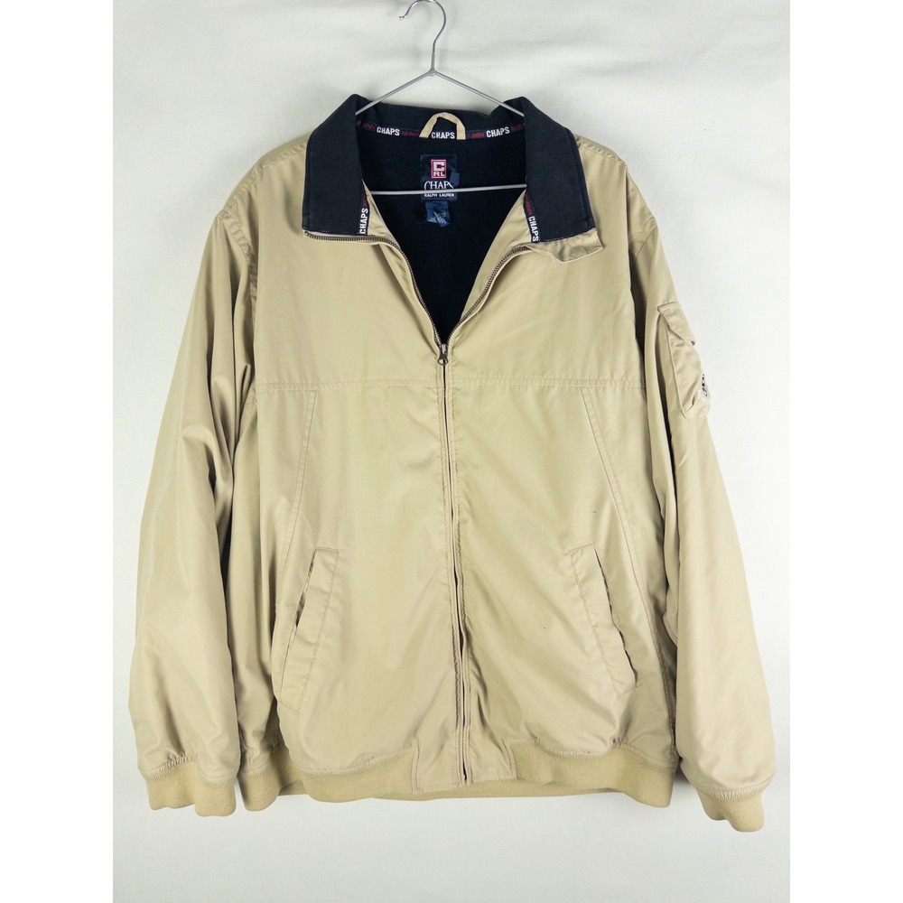 Chaps Ralph Lauren Fleece Lined Bomber Jacket Mens XL Khaki Tan Zip Preppy Herit